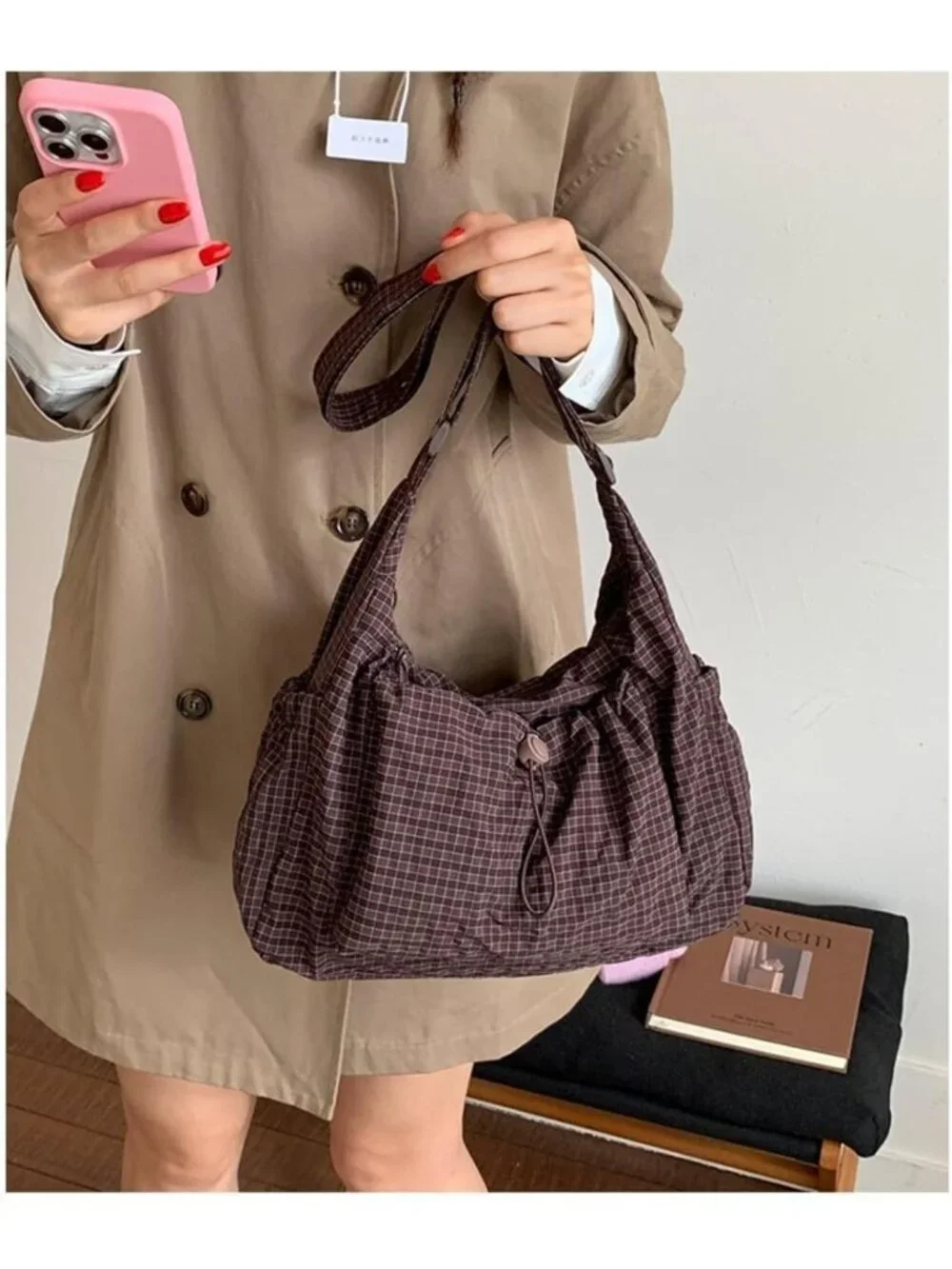 Korean Style Plaid Hobo Bag | Lightweight Checkered Crossbody Shoulder Bag